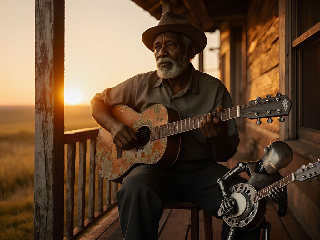 When the Machines Play the Blues: Why RoboBlues Gets It Right — and Why It Still Hurts blues artist battling robot 01